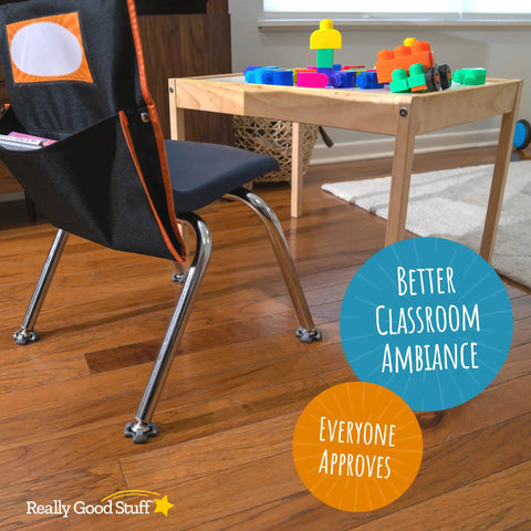 Heavy Duty Felt Chair Leg Covers With Soft Fuzzy Bottoms For Quiet Vibes And Zero Annoying Screeches on a classroom chair.