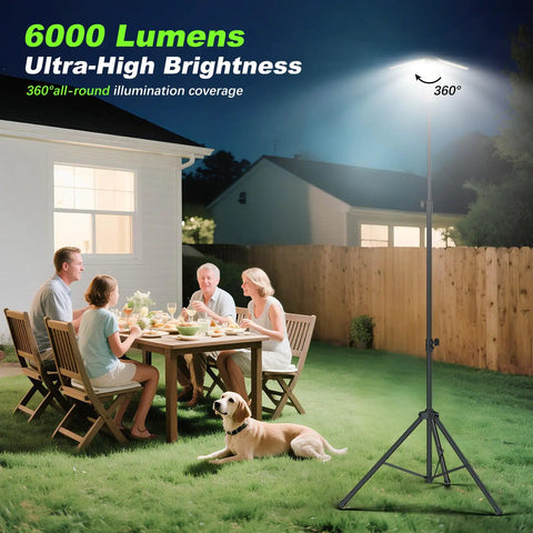 Rechargeable Camping Lantern With Remote And Eight Point Two Foot Stand 14000 mAh Battery 6000 Lumen Magnetic Work Light illuminating outdoor dining