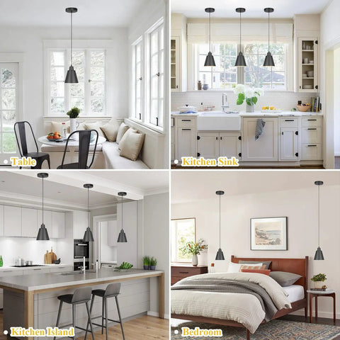 Top Tier Matte Black 3 Pack Pendant Lights For Kitchen Island Heavy Duty Metal Hanging Lamps With No Sweat Adjustable Wiring And Rust Proof Slick Finish in various home settings.