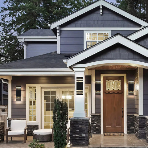 Front porch with 2 Pack LED Dusk To Dawn Outdoor Lights With Aluminum Sensor Waterproof Exterior Fixtures, 3000K Warm White