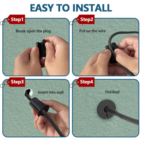 FourPiece Silicone Starlink Cable Pass Through Bushings For Three Quarter Inch Wall Holes installation steps showing each phase.
