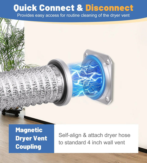 Magnetic Dryer Vent Kit With Quick Connect For Easy Snap On And Off, Airtight Seal, showing 4 inch flexible duct hose attachment