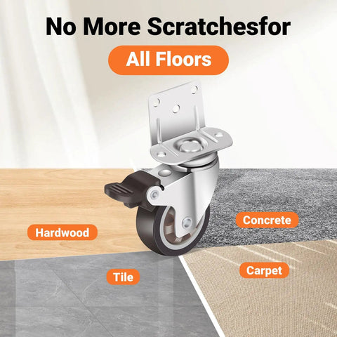 Heavy Duty Two Inch Side Mount Caster Wheels 12 Pack with universal fit for hardwood, concrete, tile, and carpet surfaces.