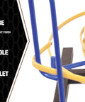 Close-up of Wire Smart Cable Dispenser Floor Or Stud Mount 3 In 1 Pro Grade Utility showing yellow cable and blue steel frame.