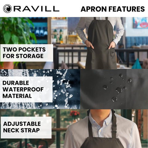 Black Waterproof Apron With Two Pockets 35 Inch Heavy Duty Plastic Dishwashing And All Purpose Work Apron on display