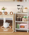 Mobile Kitchen Cart With 3 Tiers And Lockable Wheels White Rolling Storage Cart With Push Handle Sturdy 210 Lb Capacity