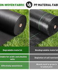 Comparison of Tough As Nails Weed Barrier Landscape Fabric 3ft By 30ft non-woven vs. PP material fabric on grass showing benefits.