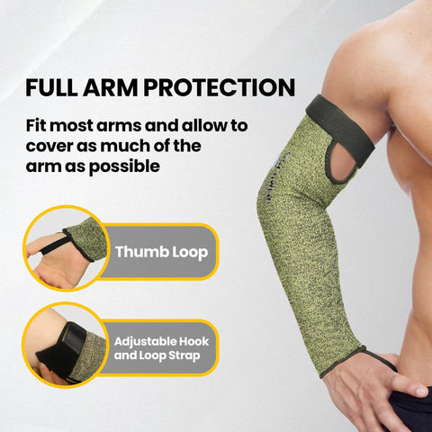 Man wearing Core Arm Protection Sleeves S081, ANSI A5 Cut Resistant with Thumbhole, showcasing fit on arm