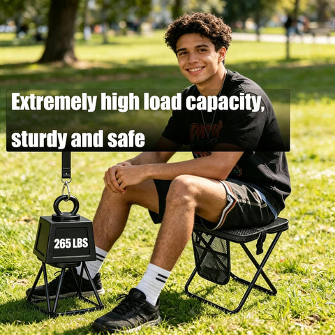 Person sitting on 2-Pack 2-In-1 Folding Chair And Backpack Chair With Storage And Adjustable Strap Portable Stool For Outdoor Camping Fishing And Hiking Heavy Duty 265 Lbs Capacity in park.