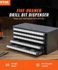 Five Drawer Drill Bit Dispenser Cabinet With Sixty Compartments For Jobber Length Bits 1 To 60 Clear Labeled Organizer For Quick Access And Neat Workshop Black Drill Bit Storage Cabinet