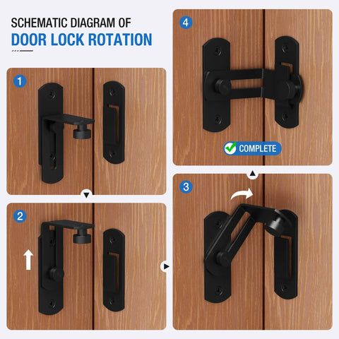 Sliding Barn Door Lock With 90 Degree Flip And 360 Degree Rotation, Privacy Latch for Bathroom, Garden, Black Metal Finish