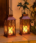 10 Inch Solar Outdoor Lanterns Set Waterproof Flickering Flameless Candles For Patio Garden Yard Party Decor In Antique Copper