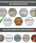 Suitable surfaces for no slip suction grab bars: smooth tiles, marble, metal panel, glass, vinyl, lacquered wood, acrylic.