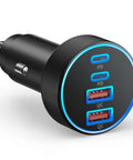 Four Port 90W Car Charger With Dual USB C And USB A Ports Delivers Fast PD 45W And QC 45W Charging For iPhone and Android Devices