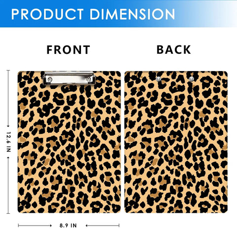 Leopard Print Clipboard For Office And School, Dope Decorative Hardboard Clipboard, A4 Letter Size 12.6 By 8.9 Inches, front and back view