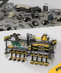 Before and after of a garage with cluttered tools and organized Power Tool Organizer Wall Mount Heavy Duty 350 Lbs Garage Storage Rack With Six Cordless Drill Holders 3 Tier 32 Inch Wide Wall Mounted Workshop Organizer Beefed Up Garage Space Fathers Day Gift For Men.