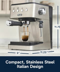 Top Notch Stainless Steel Espresso Machine With Built In Milk Frother For Killer Homemade Lattes And Smooth Cappuccinos Powered By Consistent Nine Bar Pressure And Zero Effort Auto Stop Settings Anytime, compact design brewing espresso.