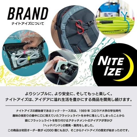 Cam Jam Rope Tightener Set used in various outdoor settings, shown on backpack and organizing cords, with Nite Ize branding.