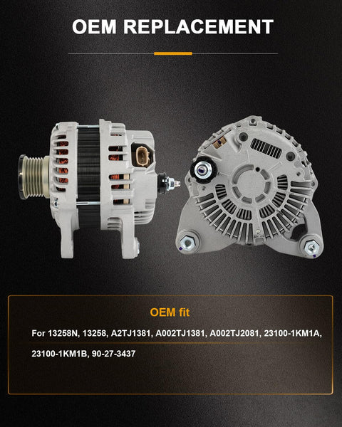Alternator Replacement for Nissan Juke 1.6L 2012-2017 Plug and Play Direct Fit for Advance, Exclusive, Midnight, Nismo, and Nismo RS