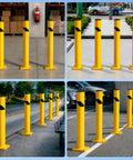 Tough As Nails 42 Inch Yellow Steel Bollard Rugged Powder Coated Traffic Barrier For Parking Garages And Warehouses 12 Gauge Impact Resistant Guard Post displayed in various locations.