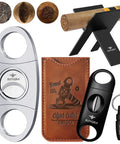 Five Piece Cigar Cutter Set With Stainless Steel Guillotine, V Cut, Punch, Cigar Stand, Leather Case And Gift Box
