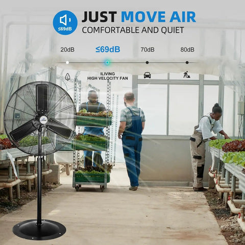 Heavy Duty 30 Inch Pedestal Oscillating Fan for Shop, Garage and Warehouse, 120V 3 Speed With Max 8400 CFM in greenhouse
