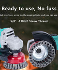 Heavy Hitter Wire Wheel Brush Set Features four tough twisted knotted and crimped steel cups on 4.5 angle grinder with 5/8 11 arbor.