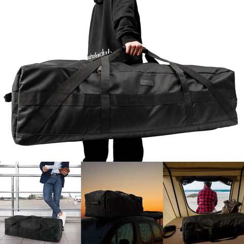 106L Beast Mode Heavy Duty Extra Large Duffle Bag With Upgraded Zipper Water Resistant Travel Gear showcased outdoors and in airport