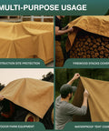 Waterproof Waxed Canvas Tarp Cover 8x10 Ft Heavy Duty Duck Cloth With Rustproof Brass Grommets for multiple outdoor uses