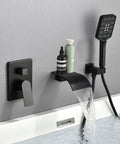 Matte Black Tub Faucet Set With Handheld Sprayer And Wall Mount Tub Filler Rough In Valve Trim Kit Half Inch NPT Easy Install
