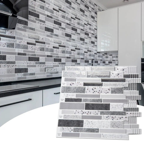 Peel And Stick Backsplash Tiles 12x12 Brown Stone Design 10 Sheets Waterproof And Heat Resistant Kitchen Wall Tile Stickers displayed in a modern kitchen setting.