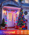 Outdoor house decorated with 2 Pack Solar String Lights 100 LEDs Over 32.8 Feet Multicolor Waterproof Outdoor Decor For Garden Wedding Party Home Christmas Tree Curtains And More 8 Modes Solar Powered No Outlet Needed.