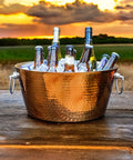 Insulated Rose Copper Double Wall Ice Bucket For Parties And Entertaining, Leak Proof Champagne And Wine Cooler With Sturdy Handles