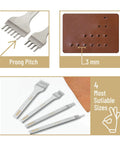Leather Stitching Hole Punch Set, 4 Pack With 3mm And 1 2 4 6 Prongs, Stainless Steel Stitching Chisel Kit shown with prongs
