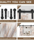 Hardware and details of Farmhouse Barn Door Mirror With Rustic Wood Frame 37 By 26 Inches Wall Decor For various rooms.