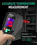 Handheld infrared camera in use, displaying high resolution 240x240 thermal image, 25 Hz refresh rate, for quick fault detection.