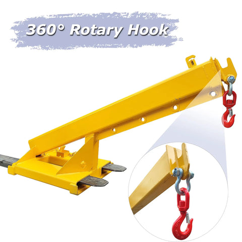 Heavy Duty Adjustable Forklift Jib Boom Crane With 6600Lb Three Ton Capacity featuring 360° rotary hook for efficient lifting.