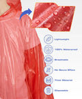 Disposable Rain Ponchos For Adults 5 Pack Hooded Full-Size 48 X 40 Inches highlighting waterproof red material