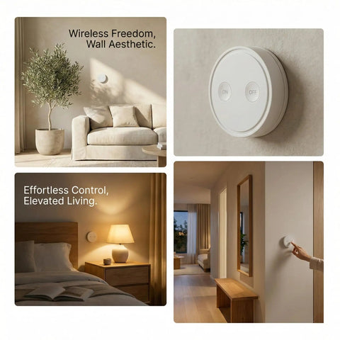 Living space with Mini Remote Control Outlet Plug Adapter With 656ft Range Wireless Light Switch for household appliances.