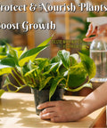 Person holding plant and Hydrogen Peroxide Solution Twelve Percent Food Grade One Gallon Multipurpose Cleaner for Kitchen Bath Laundry.