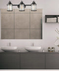 All In One Bathroom Set With Oil Rubbed Bronze 3 Light Vanity Fixture above modern sink with concrete wall background