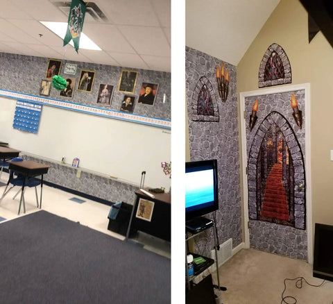 Dark Grey Castle Stone Peel And Stick Wallpaper Roll 20m Self Adhesive Rock Texture Wall Covering in classroom and living room decor.