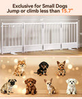 Built Tough No Drill Small Dog Gate 48 Inch Foldable Puppy Barrier For Home Doorways White Metal step over with small dogs illustration.