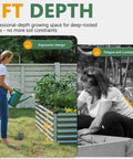 Two Piece Galvanized Raised Garden Bed Kit 8 By 4 By 2 Feet Outdoor Planter Boxes For Vegetables Flowers And Herbs 478 Gallon Capacity showing a woman watering plants