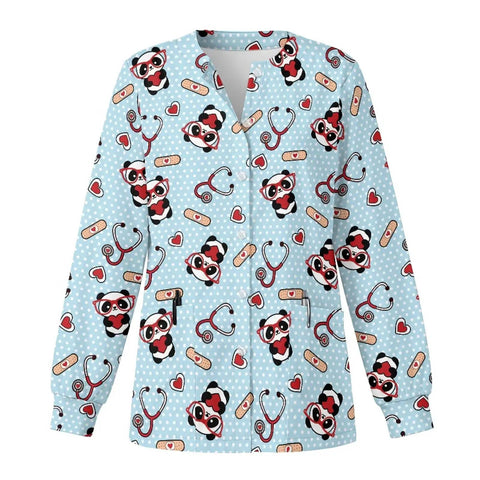 Moisture Wicking Scrub Jacket For Women With Pockets Snap Front Easy On Off Panda Print Perfect For Pet Care And Pediatrics