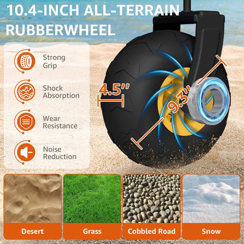 10.4-inch all-terrain wheel of the All Terrain Beach Wagon With 10 Inch Inflatable Wheels For Sand And Grass Collapsible Foldable Wagon Cart.