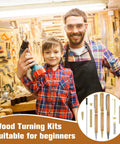Six Piece Tight 7mm Woodcraft Kit Featuring Letter Openers And Slim Pen Tools For Envelope Slitting Plus Paper Mail Openers Fresh Handmade DIY Gear For Guys And Holiday Giving with father and son in workshop.
