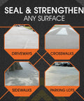 Diagram showing sealed driveways, crosswalks, sidewalks, and parking lots using Polyflex DS Asphalt Crack Sealer Kit With Gun