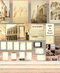 Complete Scrapbook Kit With 114 Pieces Aesthetic Supplies featuring posters, cards, and vintage themed images for journaling projects.