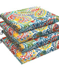 Outdoor Square Chair Cushions With Ties, Water Repellent Patio Seat Pads, 18.5 x 16 x 2 Inches, Set Of 4, Paisley Multi Pattern